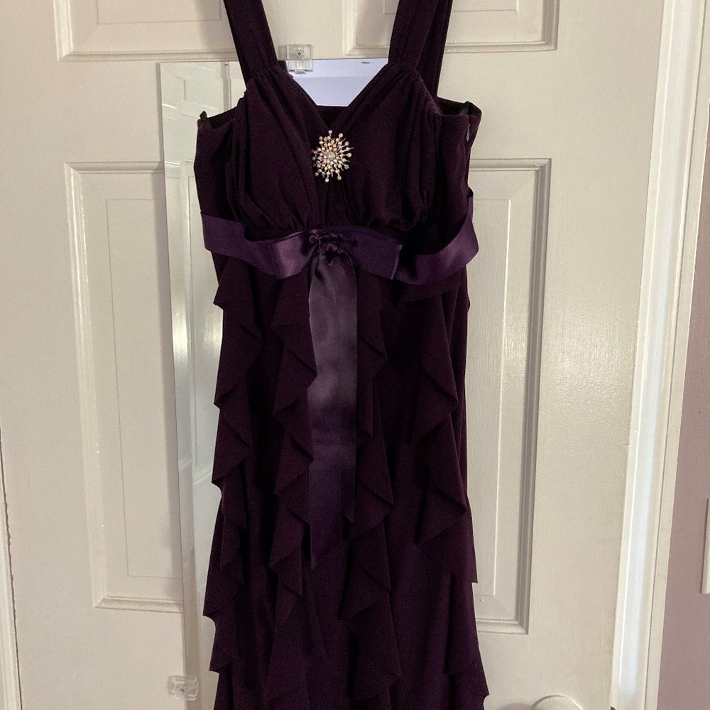 Betsy & Adam by Linda Bernell Eggplant Ruffled Cocktail Dress in Size 8